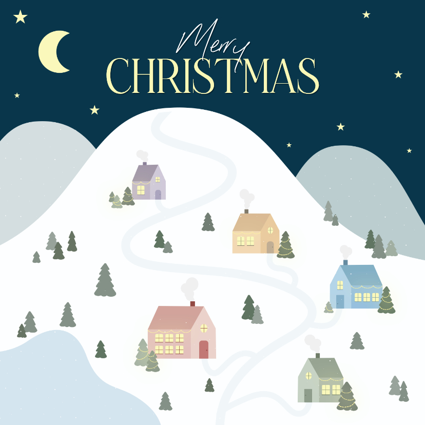 Winterse kerstkaartjes met kerstdorpje in de sneeuw - Kerstkaarten Kerstkaarten - Winterse kerstkaartjes met kerstdorpje in de sneeuw