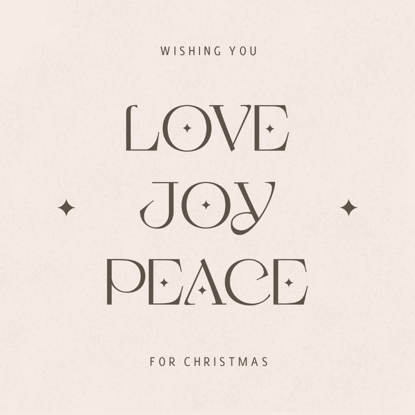 Zandkleurige kerstkaart love joy peace - Kerstkaarten Kerstkaarten - Zandkleurige kerstkaart love joy peace