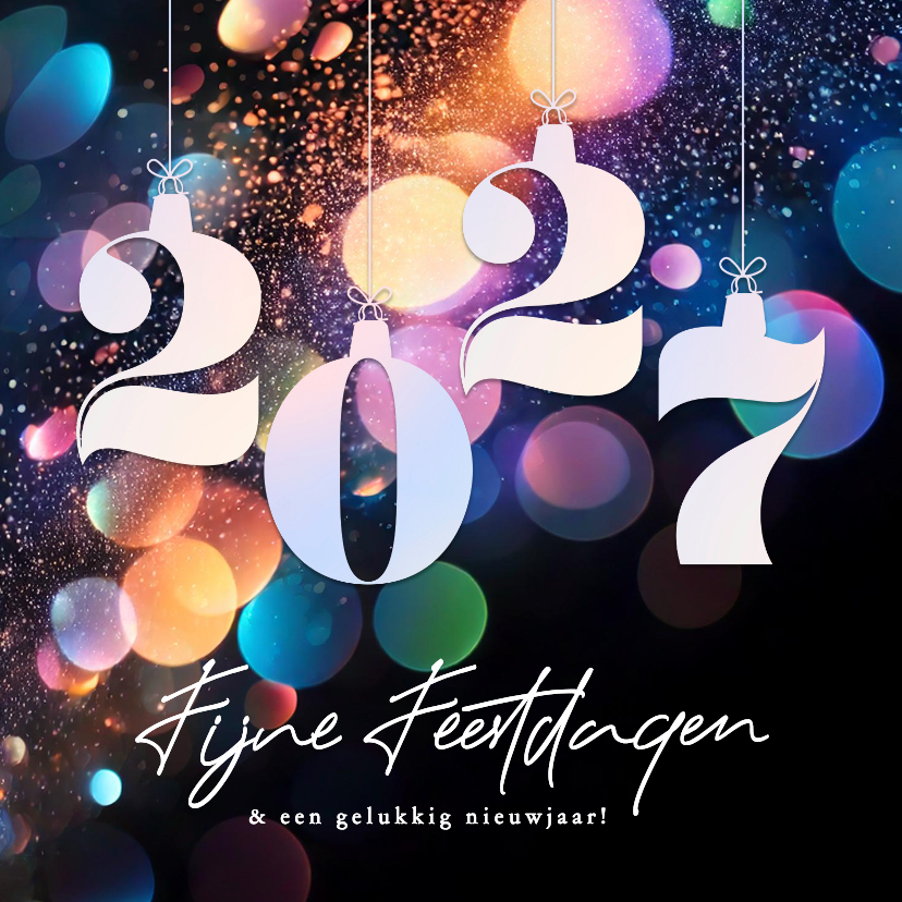 Zwarte chique kerstkaart met kleuren en 2027 - Kerstkaarten Kerstkaarten - Zwarte chique kerstkaart met kleuren en 2027