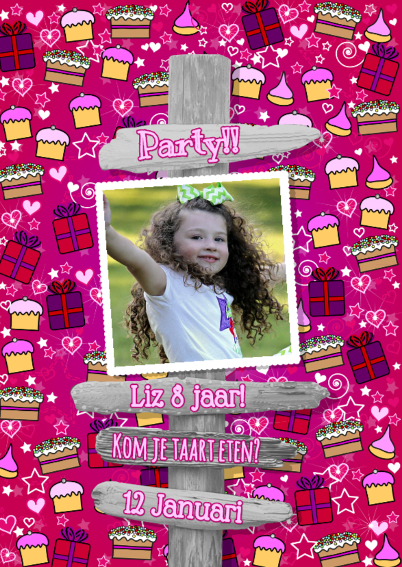 feest taart cadeau roze paal S - Kinderfeestjes Kinderfeestjes - feest taart cadeau roze paal S