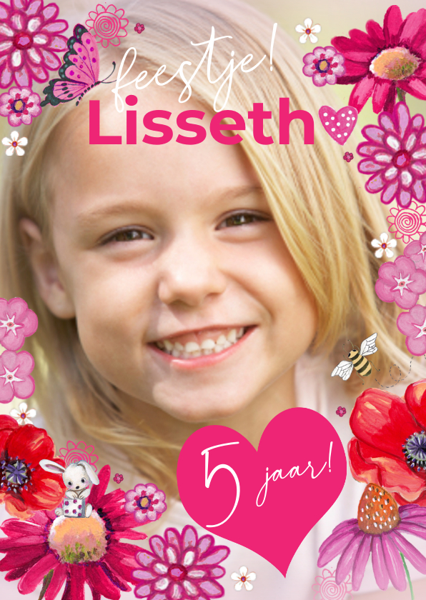 Feestje Bloemen ROZE vlinder FOTO - Kinderfeestjes Kinderfeestjes - Feestje Bloemen ROZE vlinder FOTO