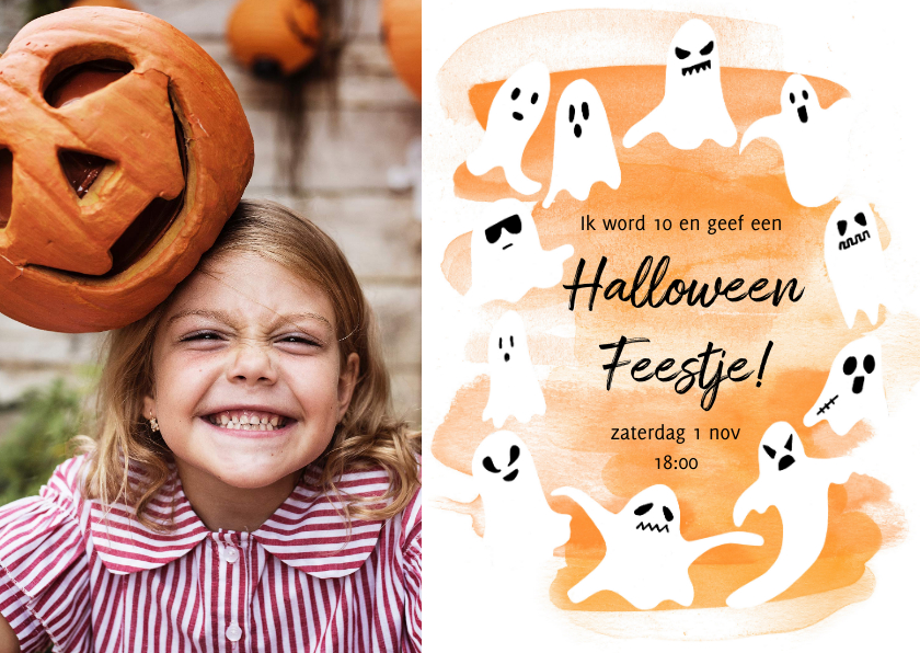 Kinderfeestjes - Halloween feest fotokaart met spoken