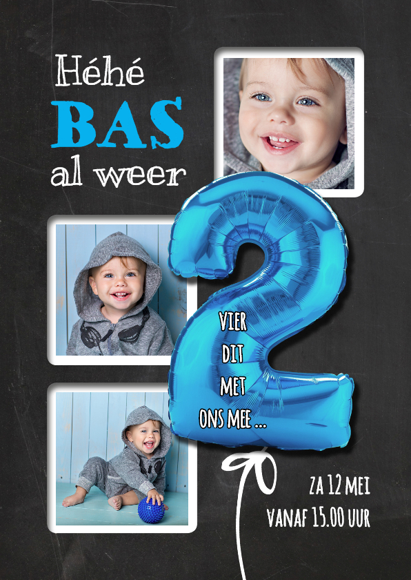 Hippe Uitnodiging 2 Blauw - SG - Kinderfeestjes Kinderfeestjes - Hippe Uitnodiging 2 Blauw - SG