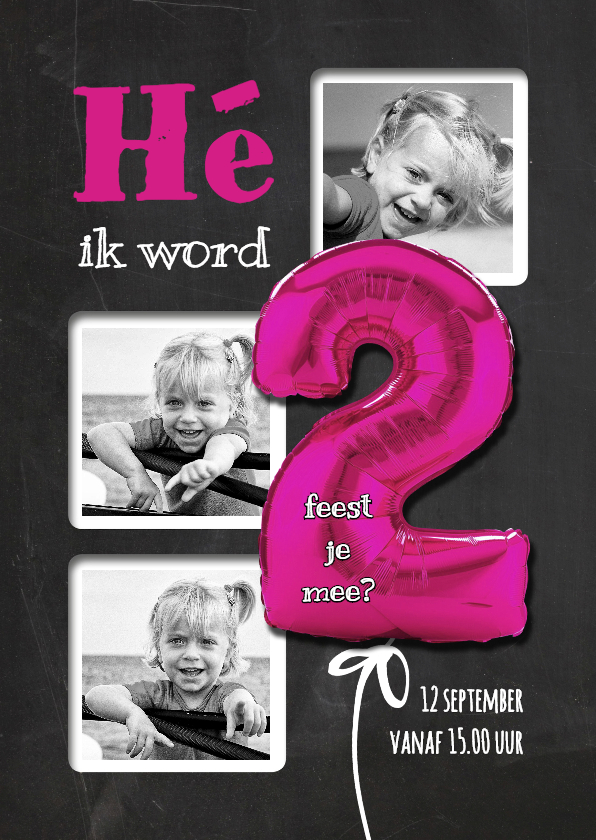 Hippe Uitnodiging 2 Roze Staand - SG - Kinderfeestjes Kinderfeestjes - Hippe Uitnodiging 2 Roze Staand - SG
