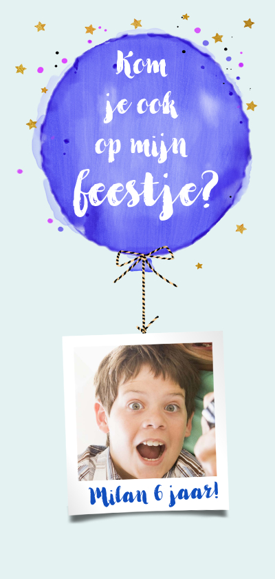 Kinderfeestjes - Hippe uitnodiging kinderfeest met ballon in waterverf