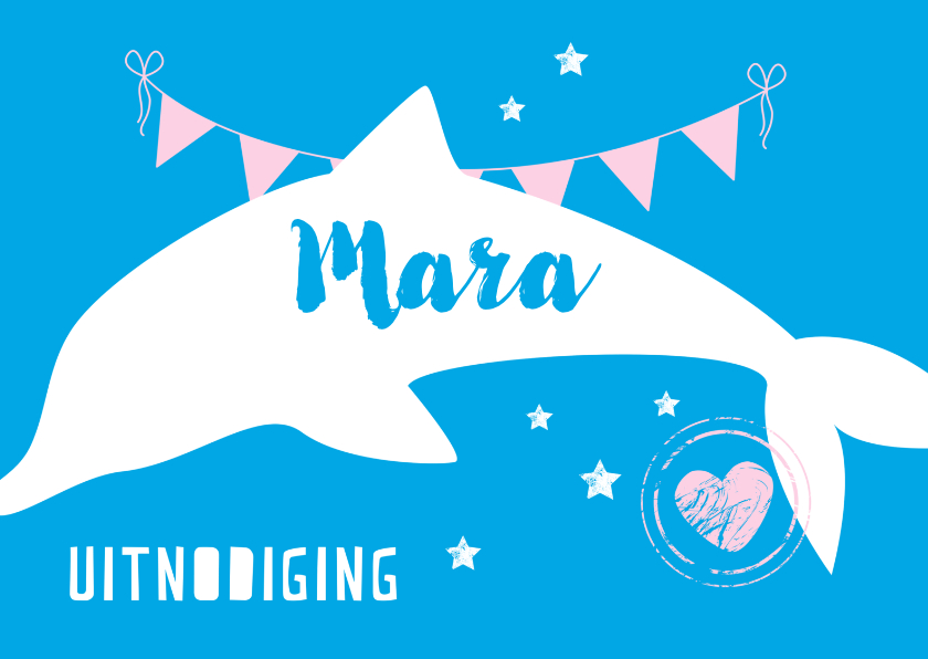 Hippe uitnodiging met een dolfijntje - Kinderfeestjes Kinderfeestjes - Hippe uitnodiging met een dolfijntje