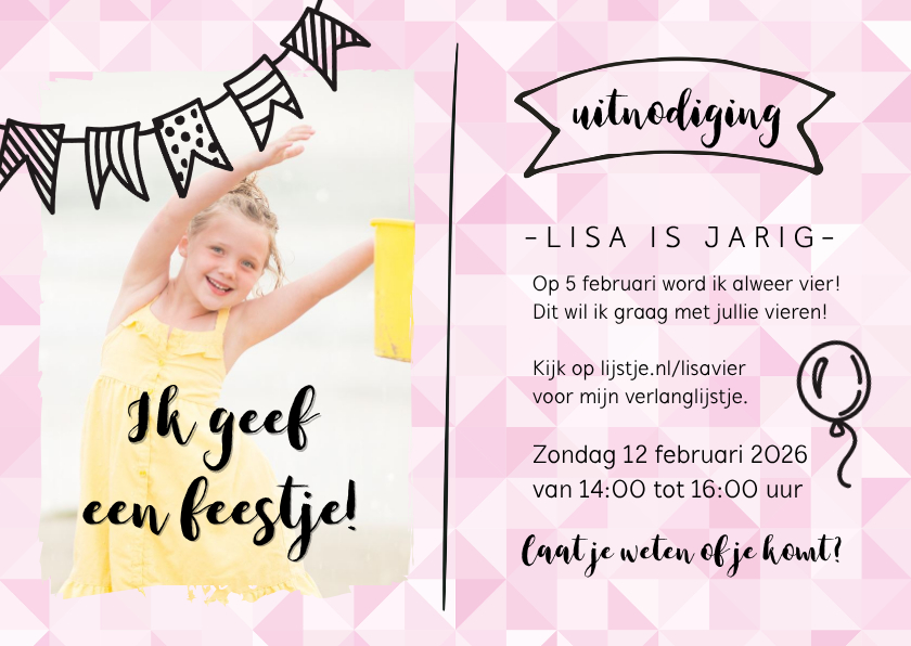 Kinderfeestjes - Ik geef een feestje - met foto (roze)