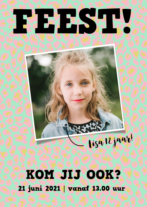 Kinderfeestjes - Kaart kinderfeestje met coole panterprint