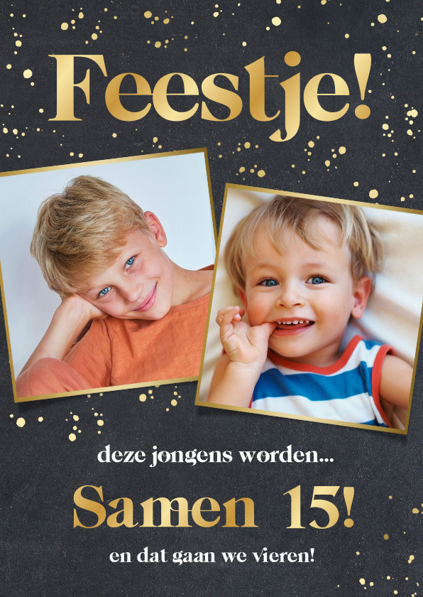 Kinderfeest samen jarig met kinderfoto's en foliedruk - Kinderfeestjes Kinderfeestjes - Kinderfeest samen jarig met kinderfoto's en foliedruk