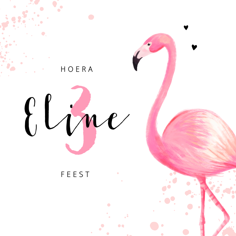 Kinderfeestjes - Kinderfeest uitnodiging roze met flamingo en spetters