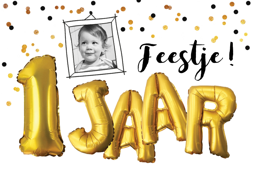 Kinderfeestjes - Kinderfeestje 1 jaar confetti en tekst ballonnen goud