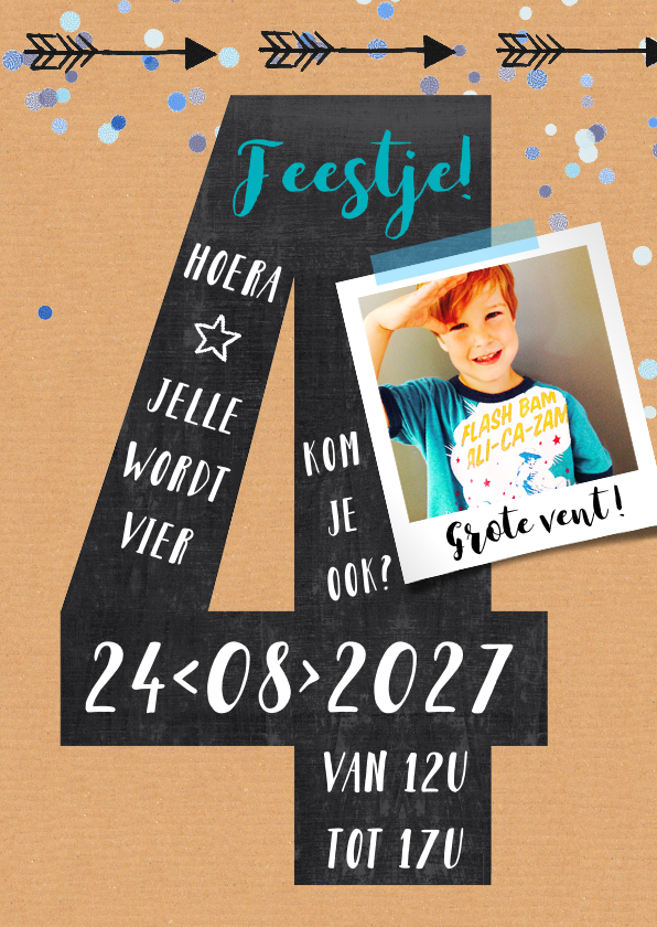Kinderfeestje 4 jaar krijtbord jongen karton - Kinderfeestjes Kinderfeestjes - Kinderfeestje 4 jaar krijtbord jongen karton