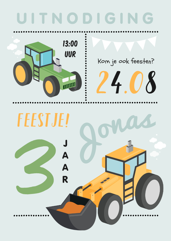 Kinderfeestjes - Kinderfeestje boerderij tractor grafamachine stoer jongen