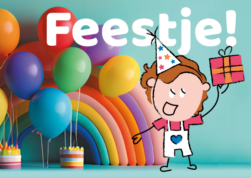 Kinderfeestjes - Kinderfeestje cadeautje regenboog ballonnen taart