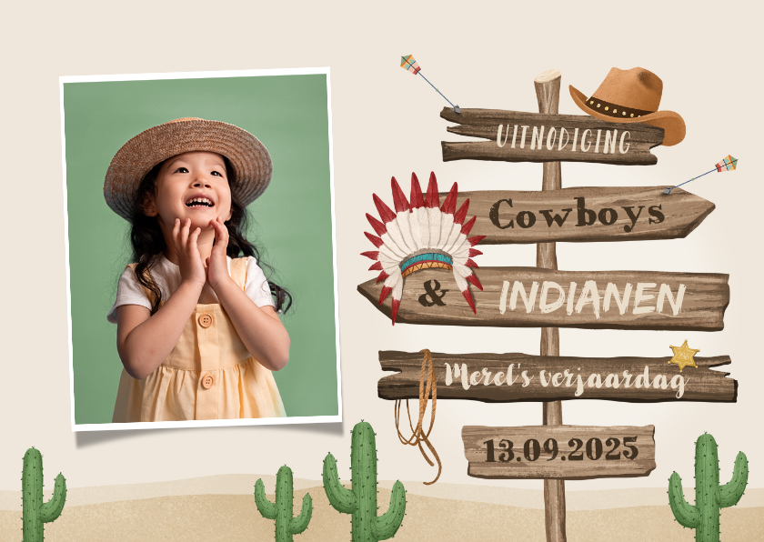 Kinderfeestjes - Kinderfeestje cowboys indianen foto wegwijzers hout