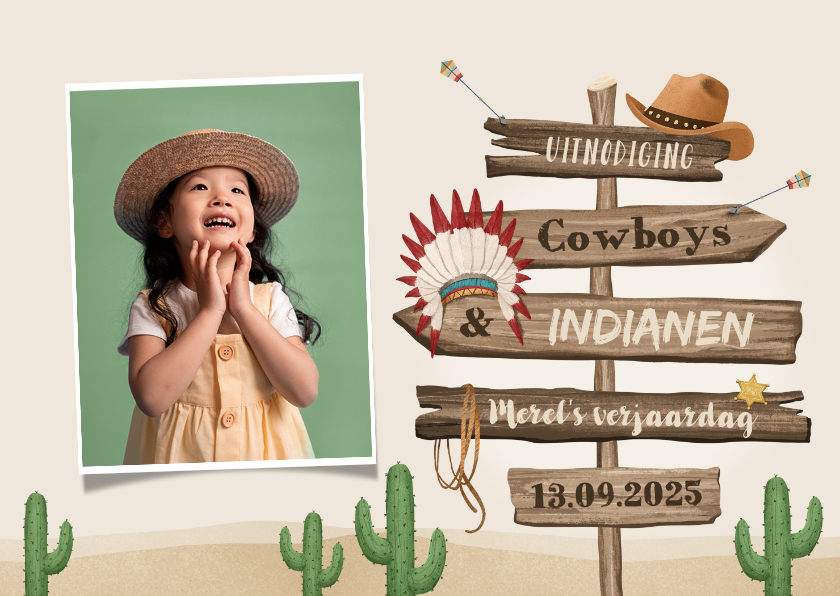 Spreekwoord metriek Slepen Kinderfeestje cowboys indianen foto wegwijzers | Kaartje2go