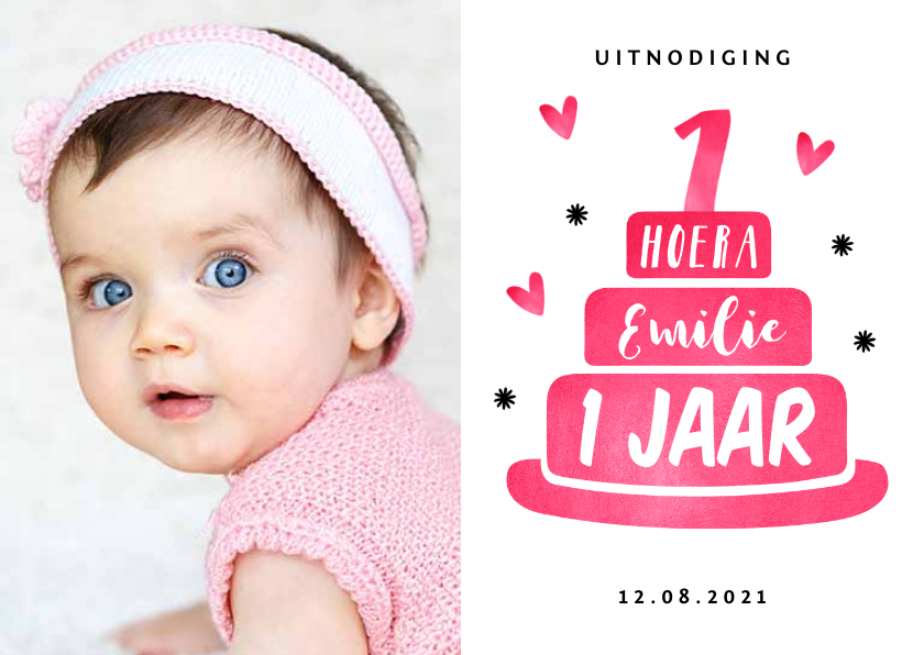 Kinderfeestjes - Kinderfeestje eerste verjaardag uitnodiging hip roze