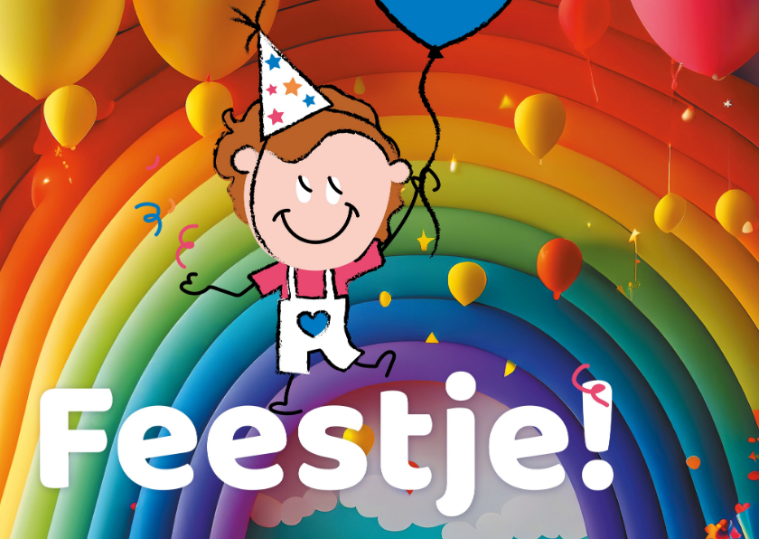 Kinderfeestjes - Kinderfeestje feestmuts ballon confetti regenboog