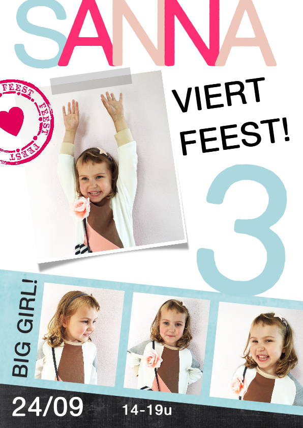 Kinderfeestje fotocollage meisje hart stempel - Kinderfeestjes Kinderfeestjes - Kinderfeestje fotocollage meisje hart stempel