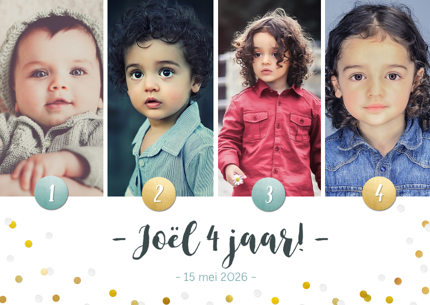 Kinderfeestjes - Kinderfeestje fotocollage uitnodiging 4 jaar met 4 foto's