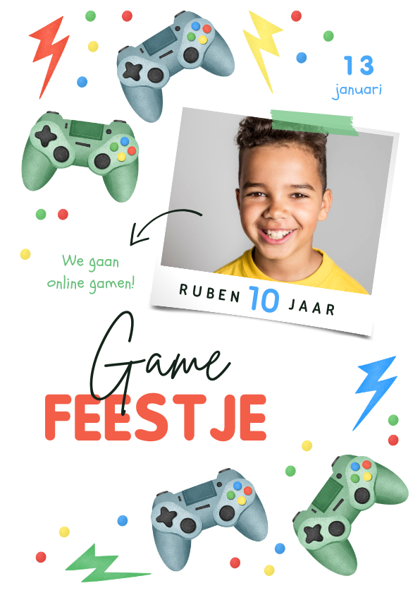 Kinderfeestjes - Kinderfeestje gamen controller bliksem confetti foto