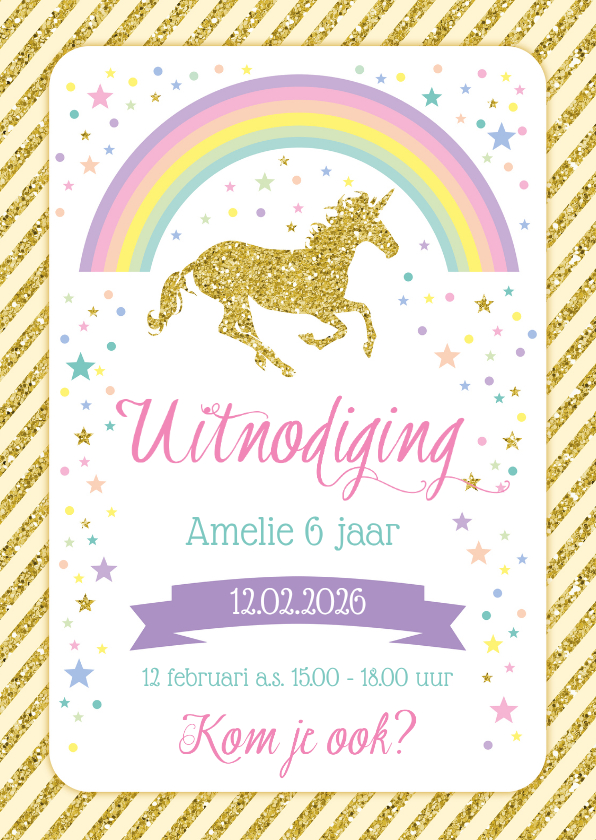 Kinderfeestjes - Kinderfeestje gouden eenhoorn met regenboog