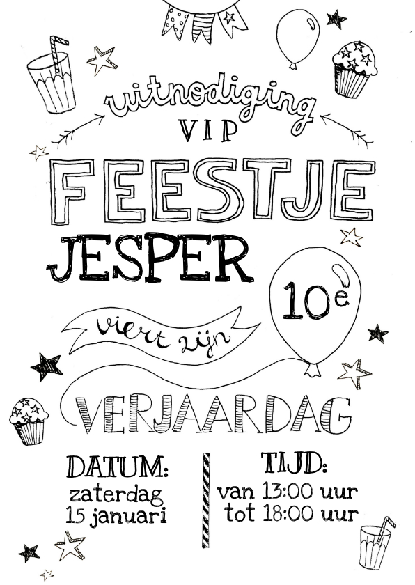 Kinderfeestje handlettering zwartwit - Kinderfeestjes Kinderfeestjes - Kinderfeestje handlettering zwartwit