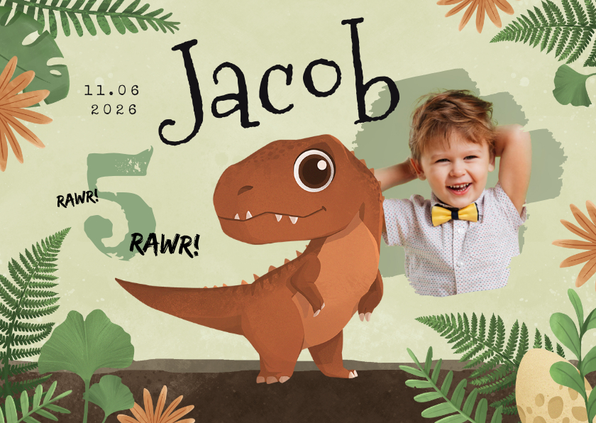 Kinderfeestjes - Kinderfeestje jongen dino T-rex ei foto Jurassic jungle
