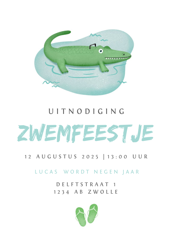 Kinderfeestjes - Kinderfeestje jongen zwemfeestje krokodil zomer