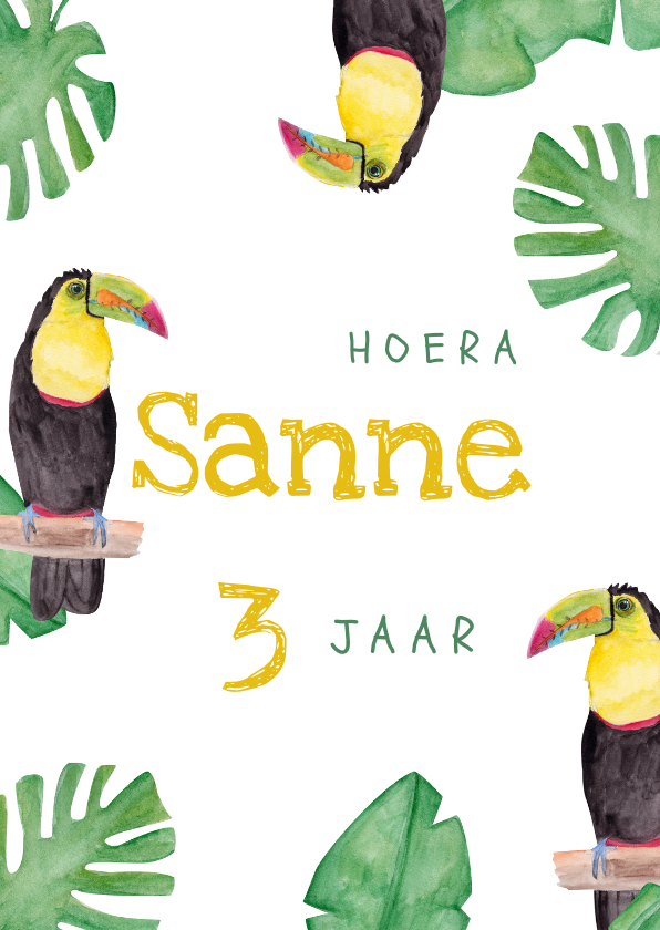 Kinderfeestje kaart met toekans voor jungle thema feest! - Kinderfeestjes Kinderfeestjes - Kinderfeestje kaart met toekans voor jungle thema feest!