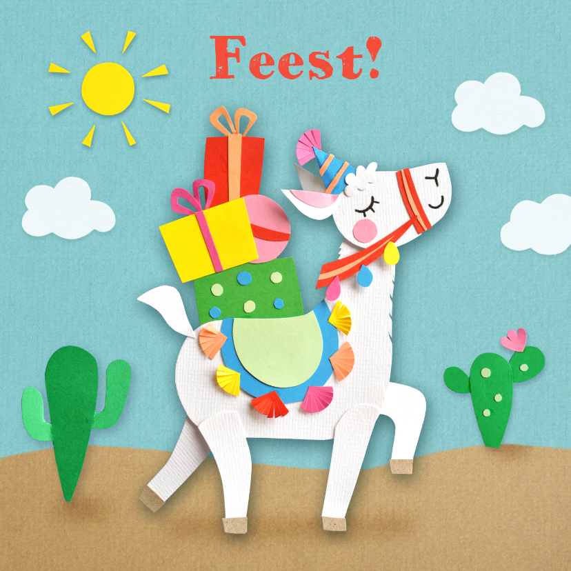 Kinderfeestje lama met cadeautjes uitnodiging - Kinderfeestjes Kinderfeestjes - Kinderfeestje lama met cadeautjes uitnodiging