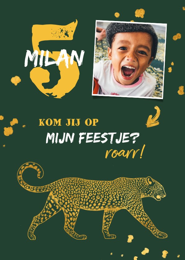 Kinderfeestjes - Kinderfeestje leopard goudlook met foto en spetters