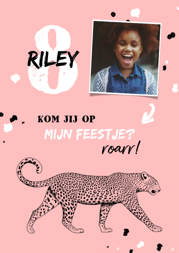 Kinderfeestje leopard zwart wit met foto en spetters - Kinderfeestjes Kinderfeestjes - Kinderfeestje leopard zwart wit met foto en spetters