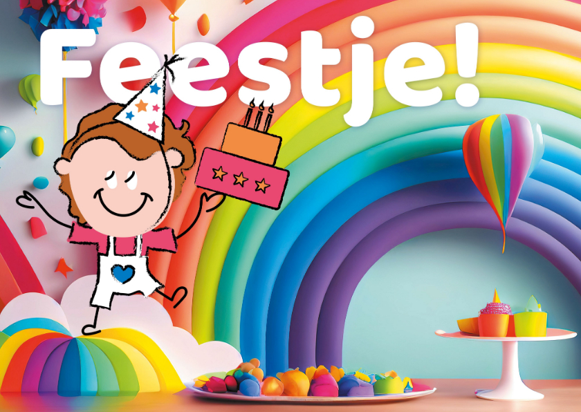 Kinderfeestjes - Kinderfeestje luchtballon regenboog taart