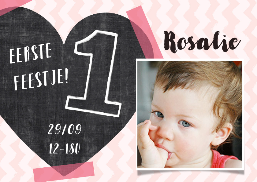 Kinderfeestje meisje 1 jaar hart krijtbord - Kinderfeestjes Kinderfeestjes - Kinderfeestje meisje 1 jaar hart krijtbord