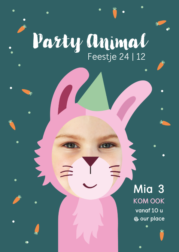 Kinderfeestjes - Kinderfeestje Party animal meisje als konijn
