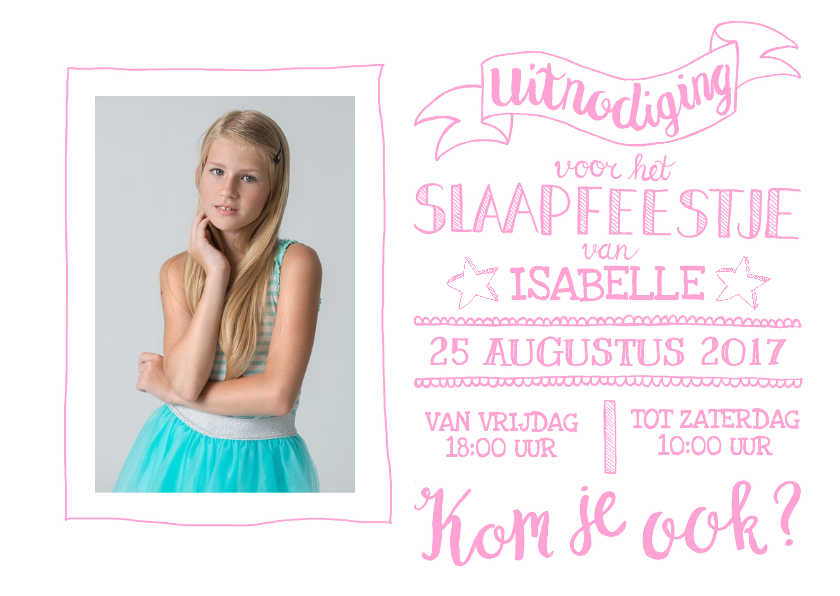 Kinderfeestje slaapfeestje handlettering foto roze - Kinderfeestjes Kinderfeestjes - Kinderfeestje slaapfeestje handlettering foto roze