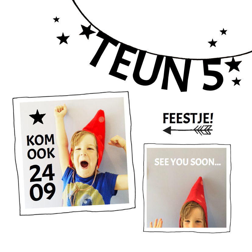 Kinderfeestje slinger zwart wit - Kinderfeestjes Kinderfeestjes - Kinderfeestje slinger zwart wit