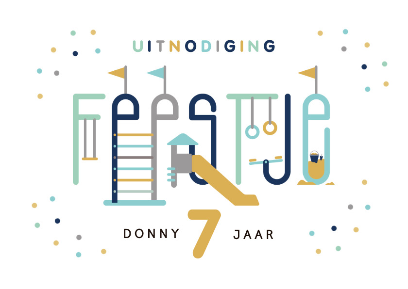 Kinderfeestjes - Kinderfeestje speeltuin typografisch uitnodiging jongen