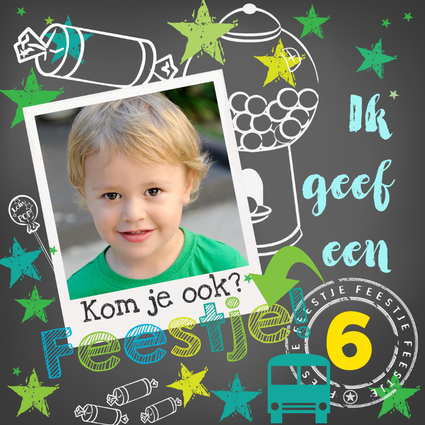 Kinderfeestje Stoere Krijtbordkaart - Kinderfeestjes Kinderfeestjes - Kinderfeestje Stoere Krijtbordkaart