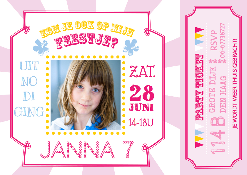 Kinderfeestje ticket roze - Kinderfeestjes Kinderfeestjes - Kinderfeestje ticket roze