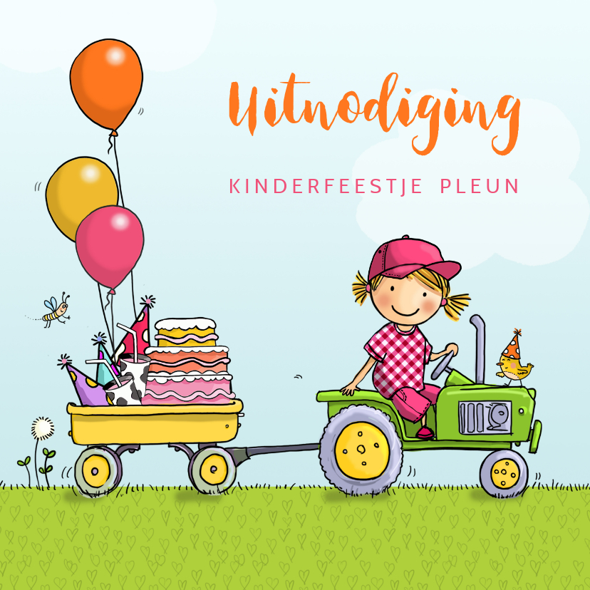 Kinderfeestjes - Kinderfeestje tractor met aanhanger meisje