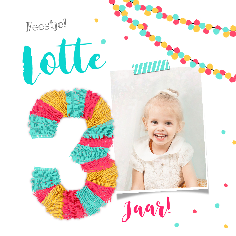 Kinderfeestjes - Kinderfeestje uitnodiging 3 jaar feestelijk met piñata 