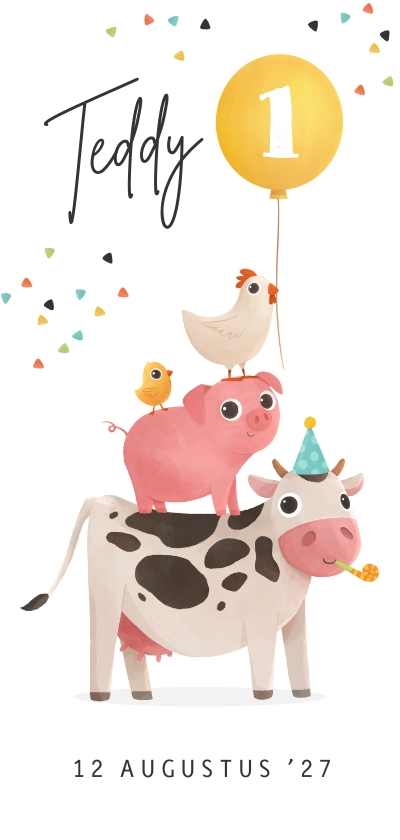 Kinderfeestjes - Kinderfeestje uitnodiging boerderijdieren feestje confetti
