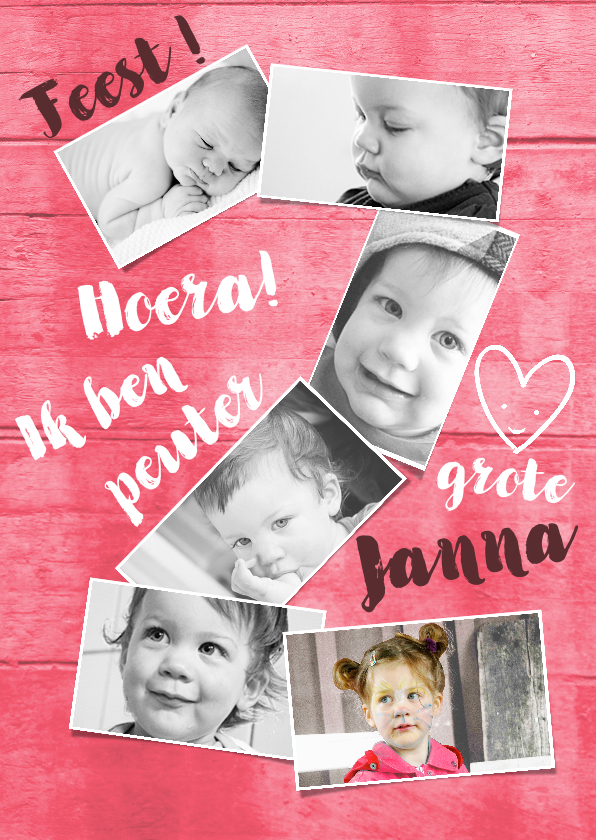 Kinderfeestje uitnodiging collage 2 jaar roze - Kinderfeestjes Kinderfeestjes - Kinderfeestje uitnodiging collage 2 jaar roze