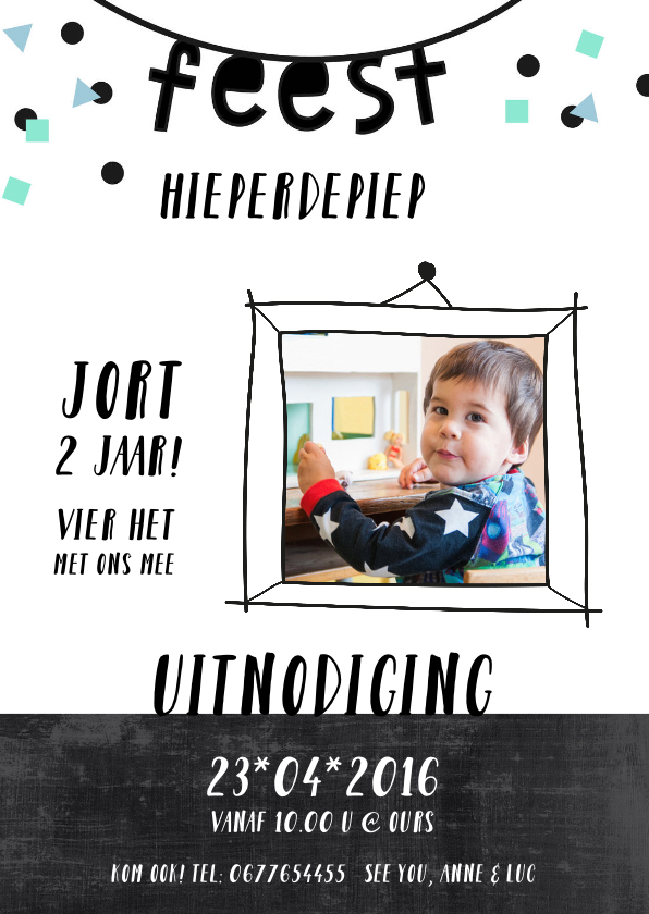 Kinderfeestje uitnodiging confetti slingers feest - Kinderfeestjes Kinderfeestjes - Kinderfeestje uitnodiging confetti slingers feest