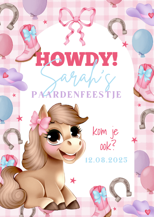 Kinderfeestjes - Kinderfeestje uitnodiging cowboy paardenfeestje