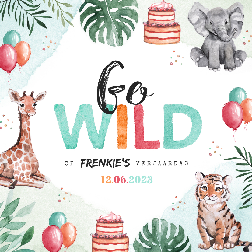 Kinderfeestje uitnodiging dieren jungle olifant giraf tijger - Kinderfeestjes Kinderfeestjes - Kinderfeestje uitnodiging dieren jungle olifant giraf tijger