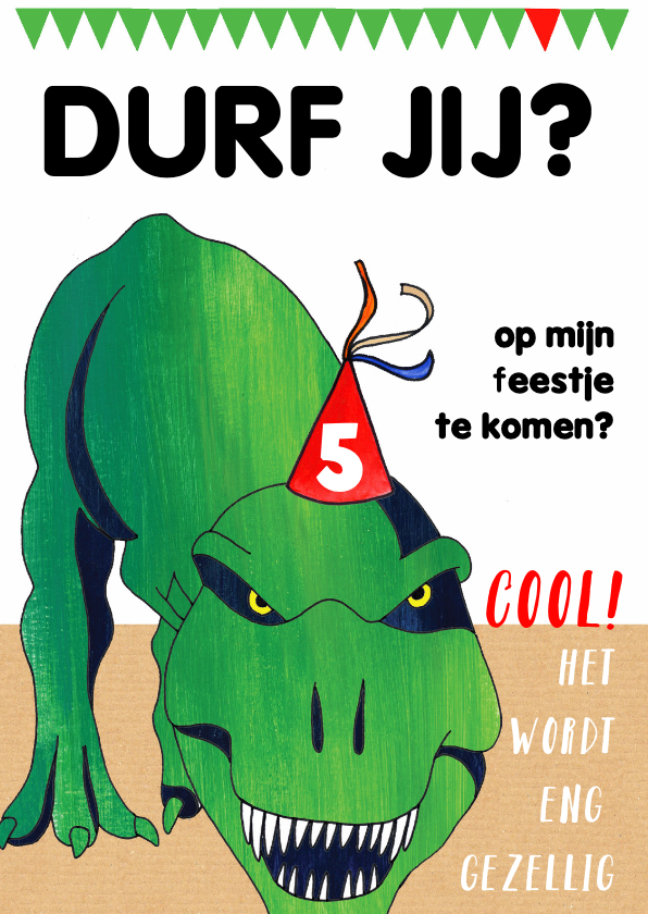 Goede Kinderfeestje uitnodiging dino stoer | Kaartje2go IF-78