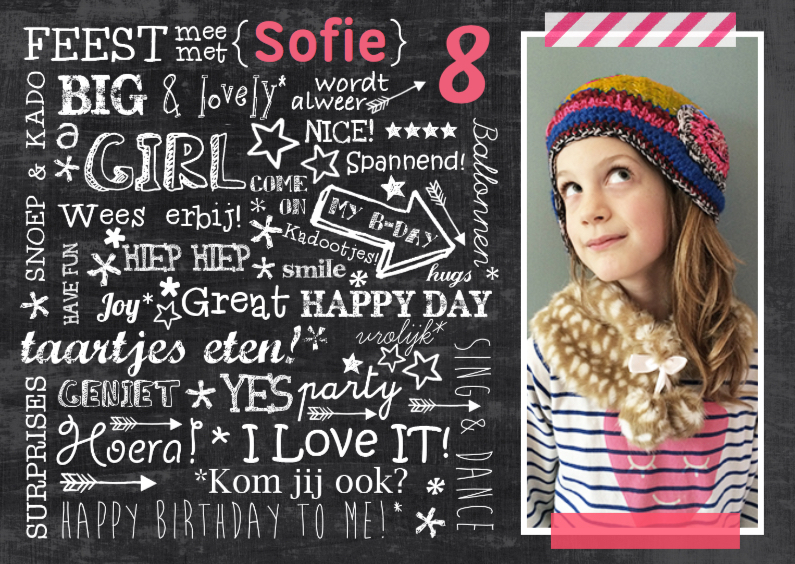 Kinderfeestje uitnodiging handlettering krijt - Kinderfeestjes Kinderfeestjes - Kinderfeestje uitnodiging handlettering krijt